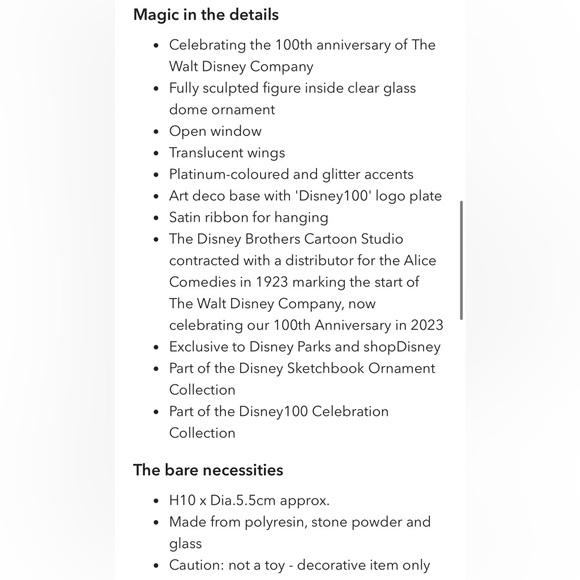 BNWT Disney Tinker Bell Disney100 Glass Dome Sketchbook Christmas Ornament - Picture 5 of 9